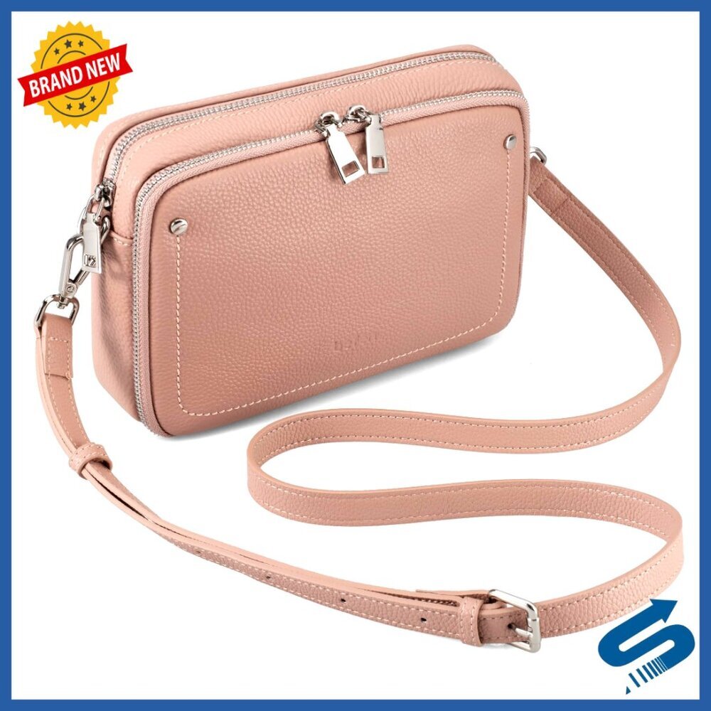 Genuine Leather Crossbody Bag with RFID Wallet, Adjustable Strap